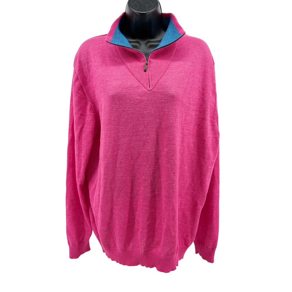 Kuna Sweater Womens XL Pink Baby Alpaca Silk Quarter Zip Mock Neck Knit Peru EUC